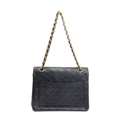 Chanel Vintage Black Lamskin Leather Medium Square Double Flap Bag