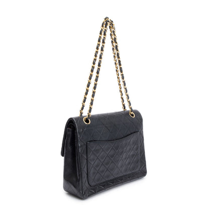Chanel Vintage Black Lamskin Leather Medium Square Double Flap Bag