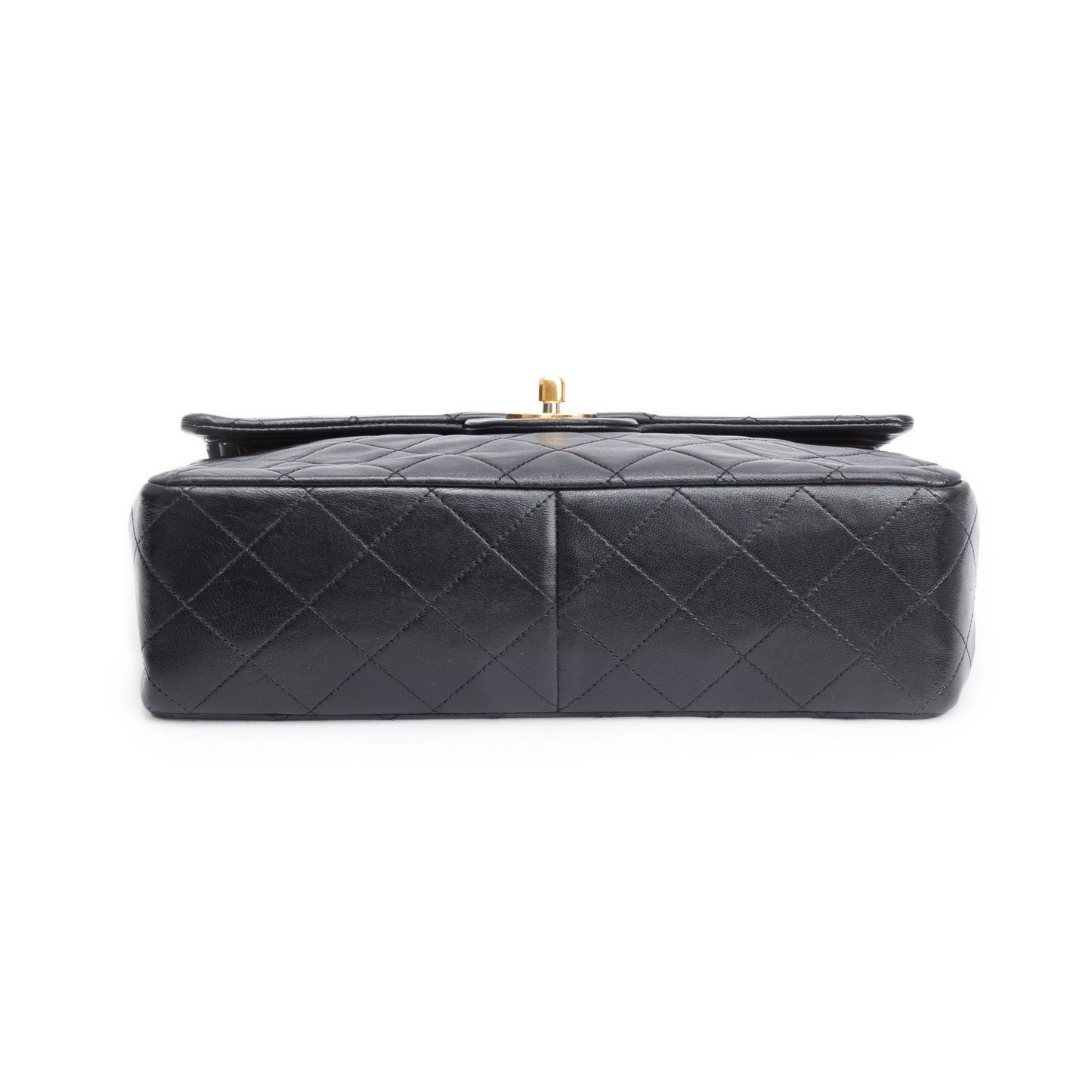 Chanel Vintage Black Lamskin Leather Medium Square Double Flap Bag