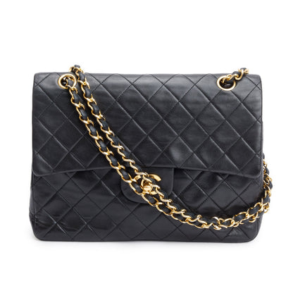 Chanel Vintage Black Lamskin Leather Medium Square Double Flap Bag