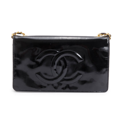 Chanel Vintage Black Patent Leather Timeless Wallet on Chain