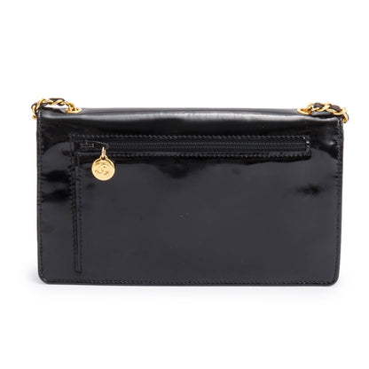 Chanel Vintage Black Patent Leather Timeless Wallet on Chain