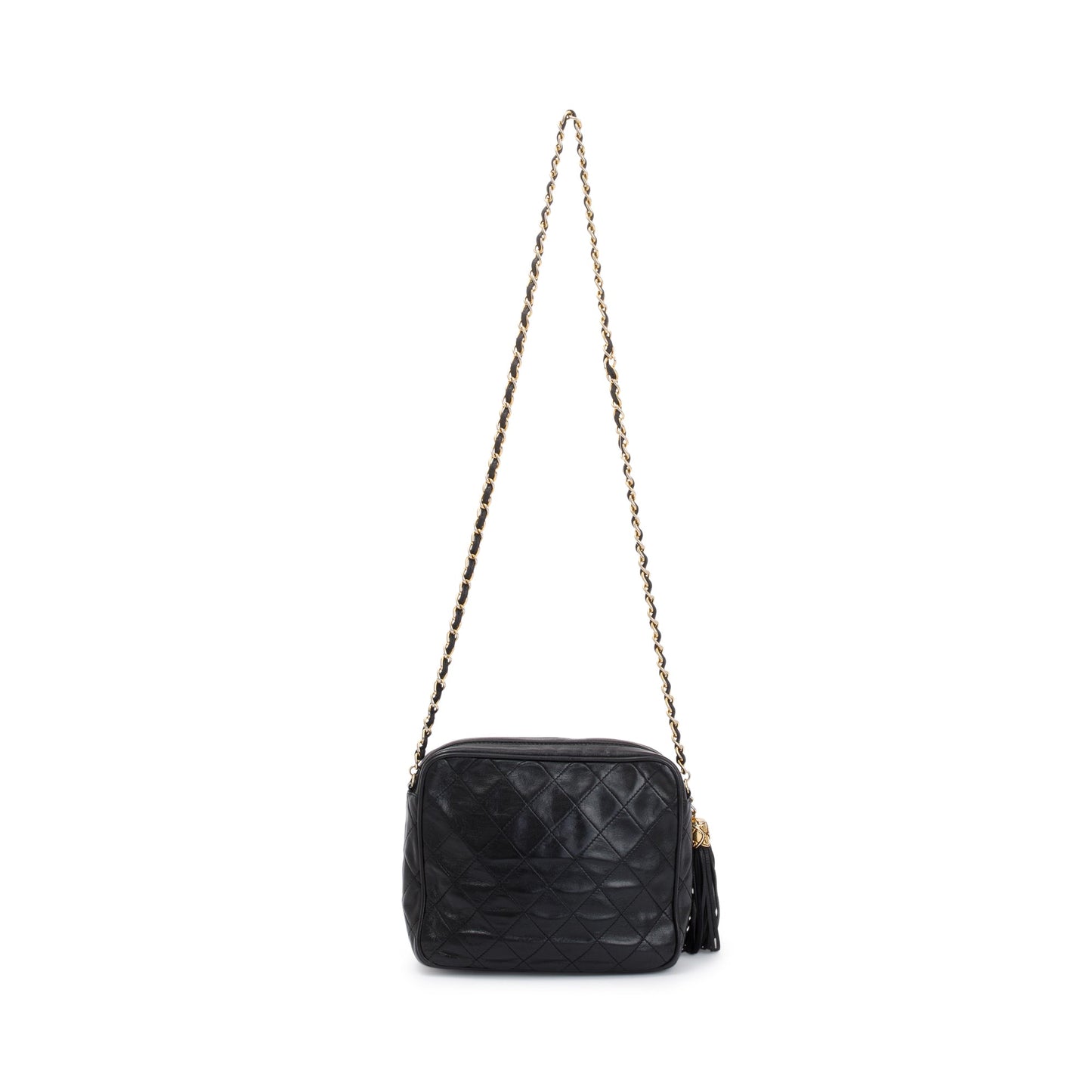 Chanel Vintage Black Quilted Calfskin Leather CC Tassel Camera Bag