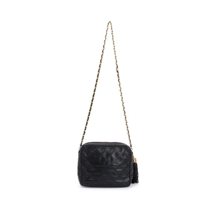 Chanel Vintage Black Quilted Calfskin Leather CC Tassel Camera Bag
