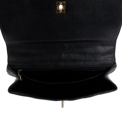 Chanel Vintage Black Quilted Caviar Leather Large Kelly Top Handle Bag