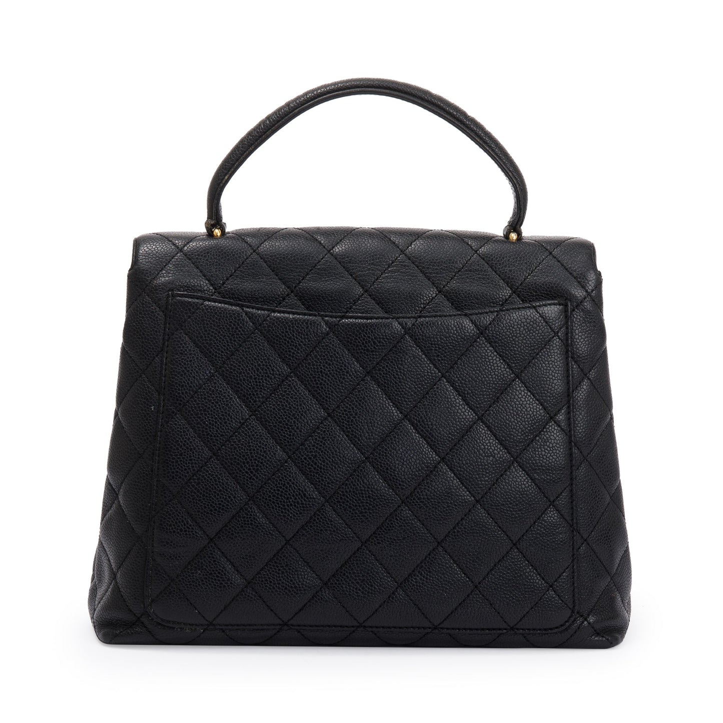 Chanel Vintage Black Quilted Caviar Leather Large Kelly Top Handle Bag
