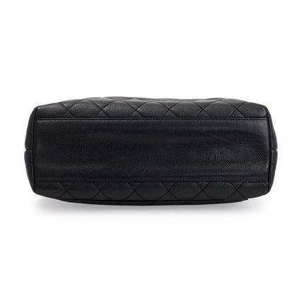 Chanel Vintage Black Quilted Caviar Leather Large Kelly Top Handle Bag