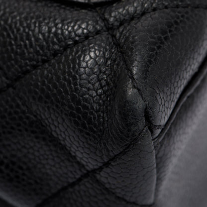 Chanel Vintage Black Quilted Caviar Leather Large Kelly Top Handle Bag