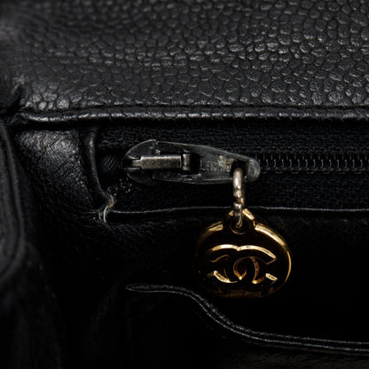 Chanel Vintage Black Quilted Caviar Leather Large Kelly Top Handle Bag