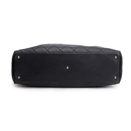 Chanel Vintage Black Quilted Caviar Leather Large Logo Bowler Bag