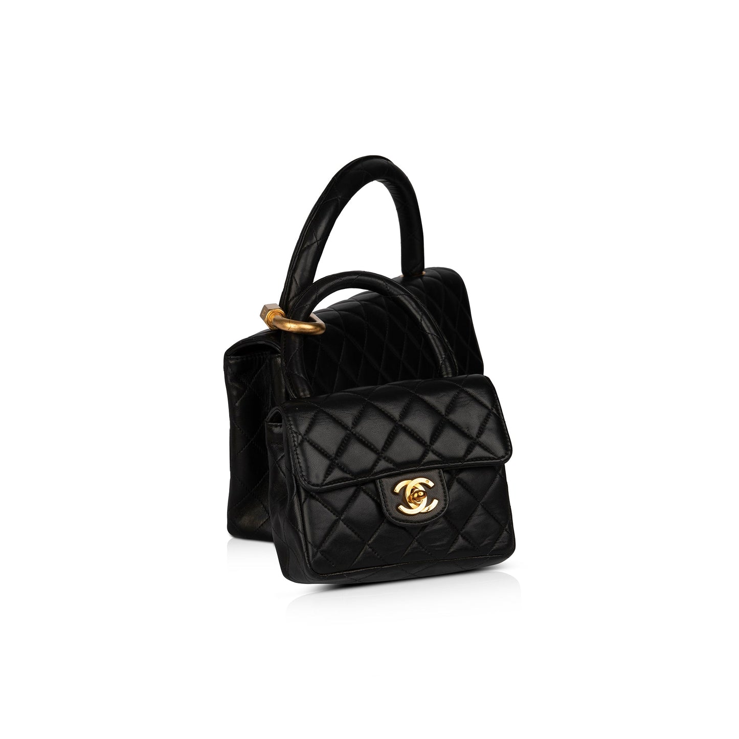 Chanel Vintage Black Quilted Lambskin Kelly Flap Bag Set