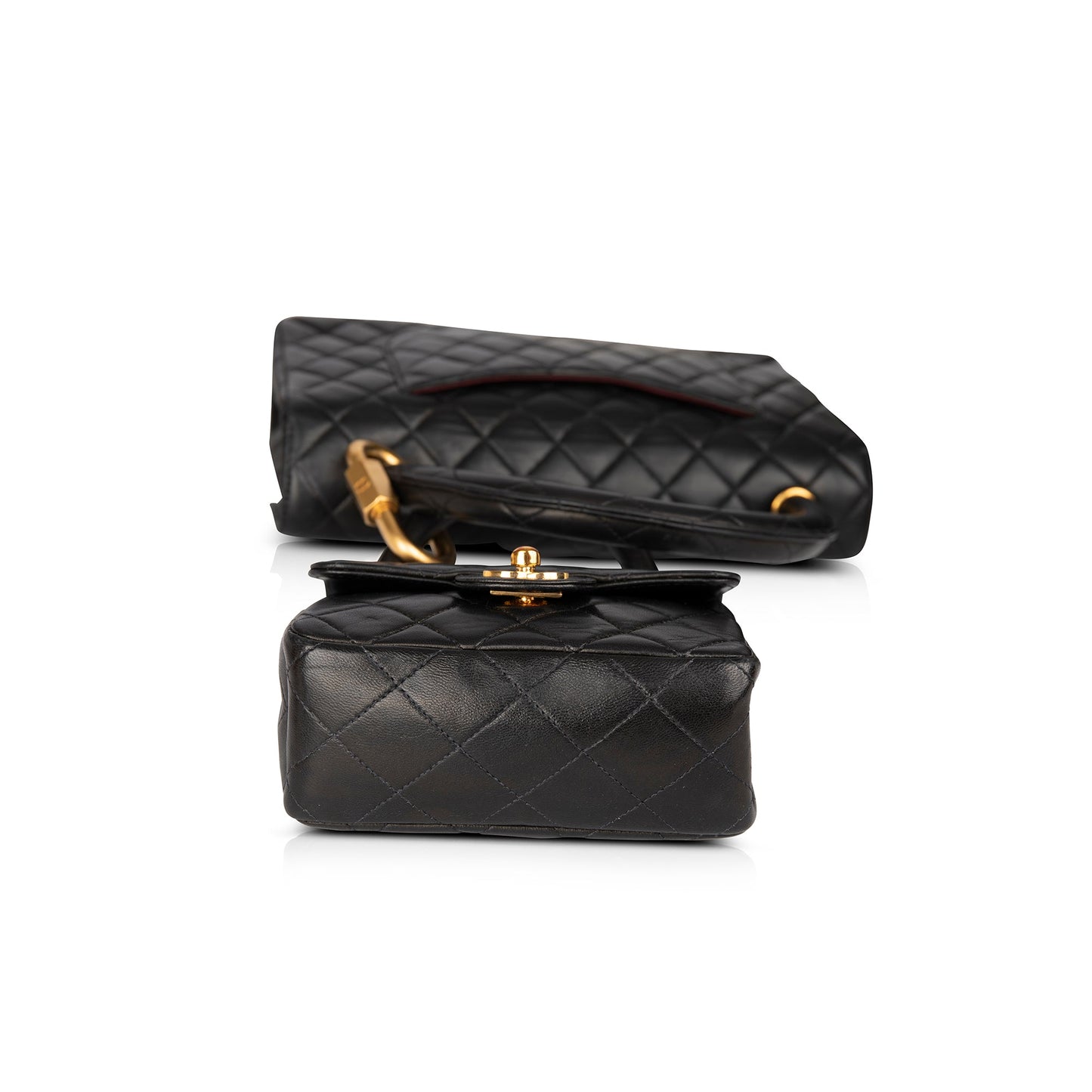 Chanel Vintage Black Quilted Lambskin Kelly Flap Bag Set
