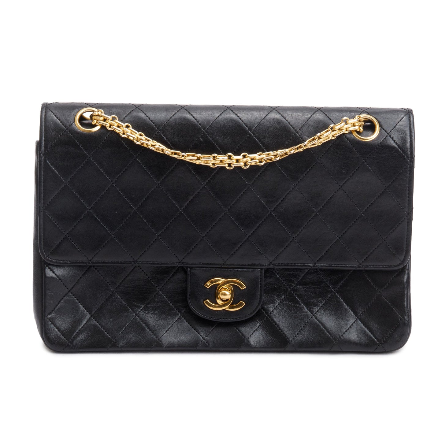 Chanel Vintage Black Quilted Lambskin Leather Bijoux Chain Medium Double Flap Bag