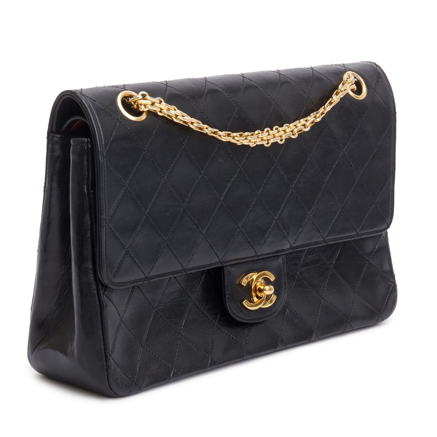 Chanel Vintage Black Quilted Lambskin Leather Bijoux Chain Medium Double Flap Bag