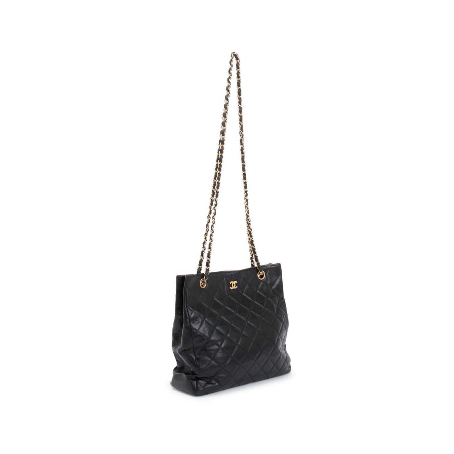 Chanel Vintage Black Quilted Lambskin Leather CC Shopping Tote