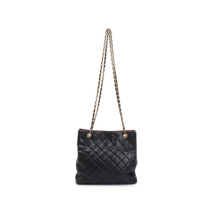 Chanel Vintage Black Quilted Lambskin Leather CC Shopping Tote