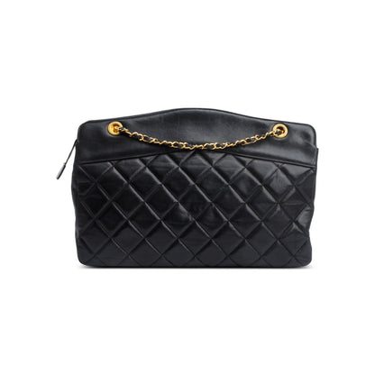 Chanel Vintage Black Quilted Lambskin Leather CC Shoulder Bag