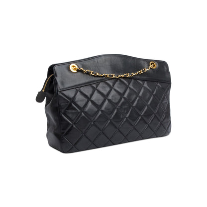 Chanel Vintage Black Quilted Lambskin Leather CC Shoulder Bag