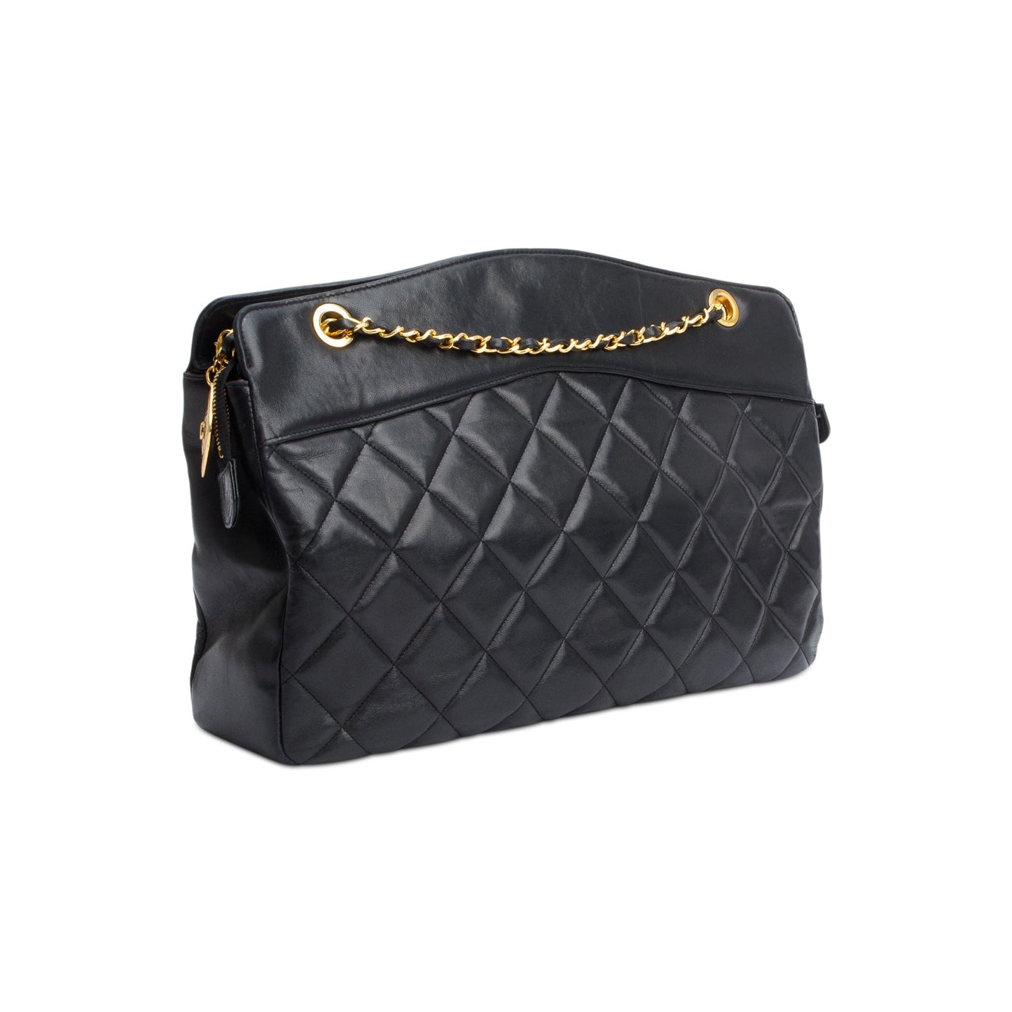 Chanel Vintage Black Quilted Lambskin Leather CC Shoulder Bag