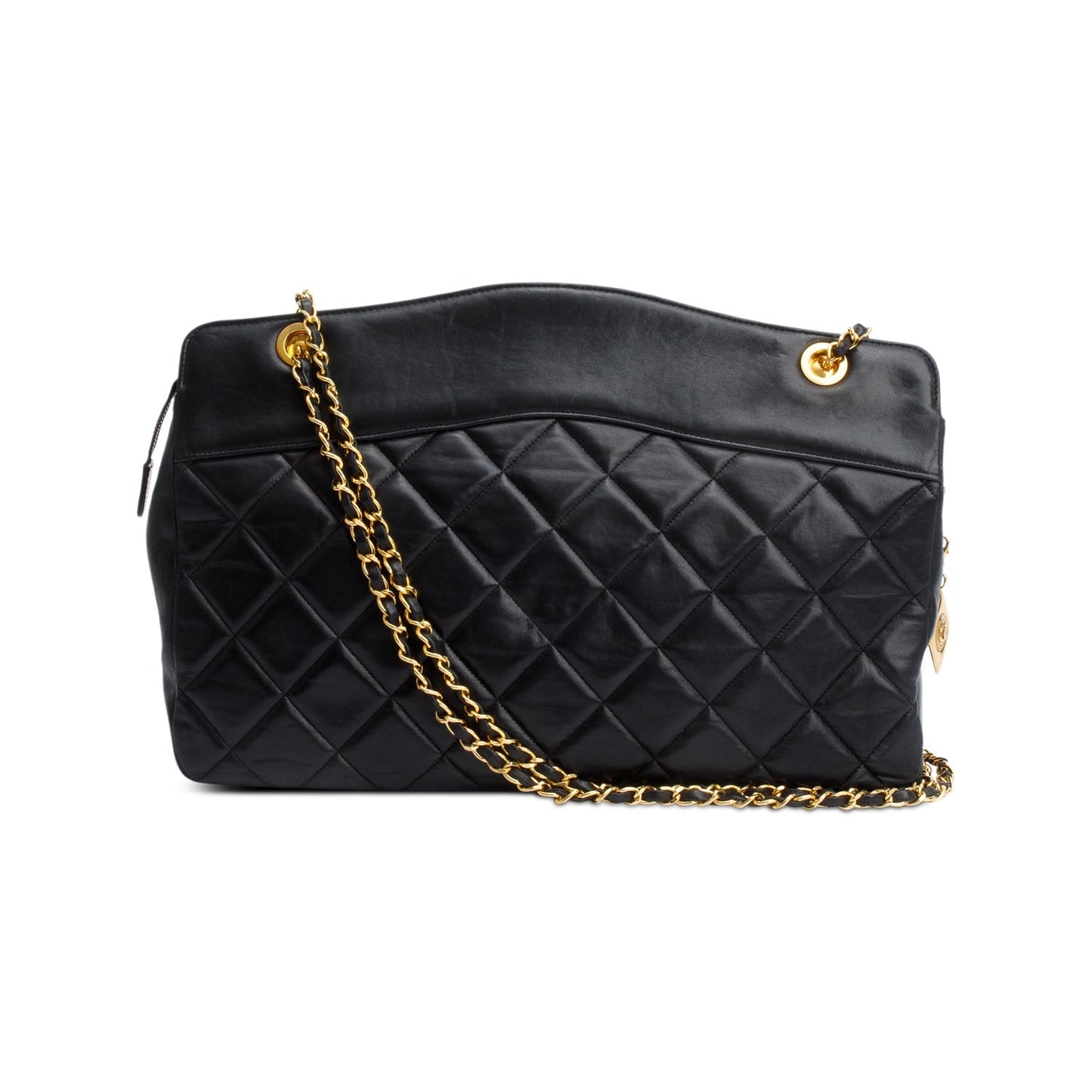 Chanel Vintage Black Quilted Lambskin Leather CC Shoulder Bag
