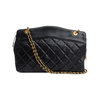 Chanel Vintage Black Quilted Lambskin Leather CC Shoulder Bag