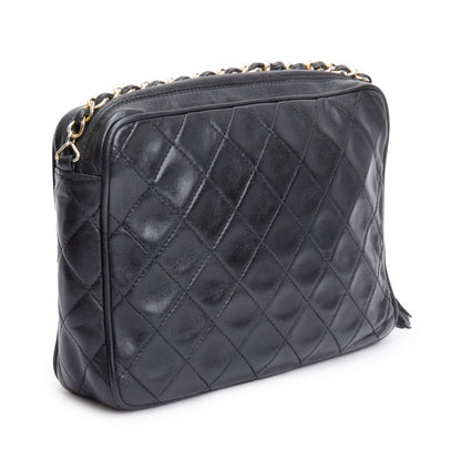 Chanel Vintage Black Quilted Lambskin Leather CC Tassel Camera Bag