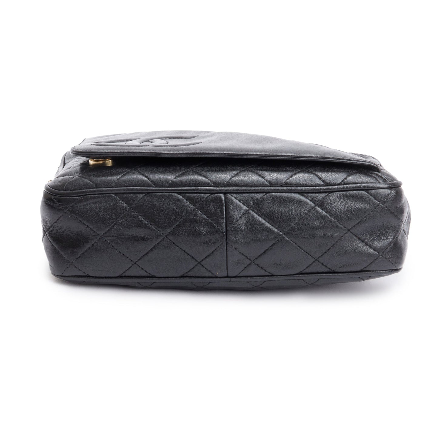 Chanel Vintage Black Quilted Lambskin Leather CC Tassel Camera Bag