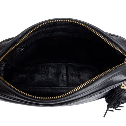 Chanel Vintage Black Quilted Lambskin Leather CC Tassel Camera Bag