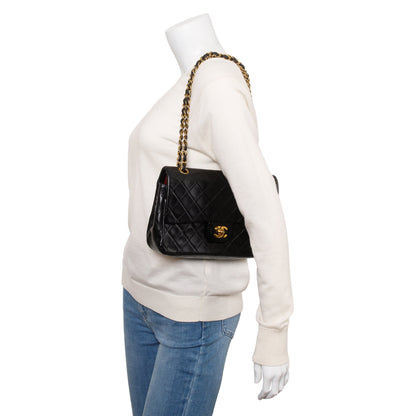 Chanel Vintage Black Quilted Lambskin Leather Classic Medium Double Flap Bag