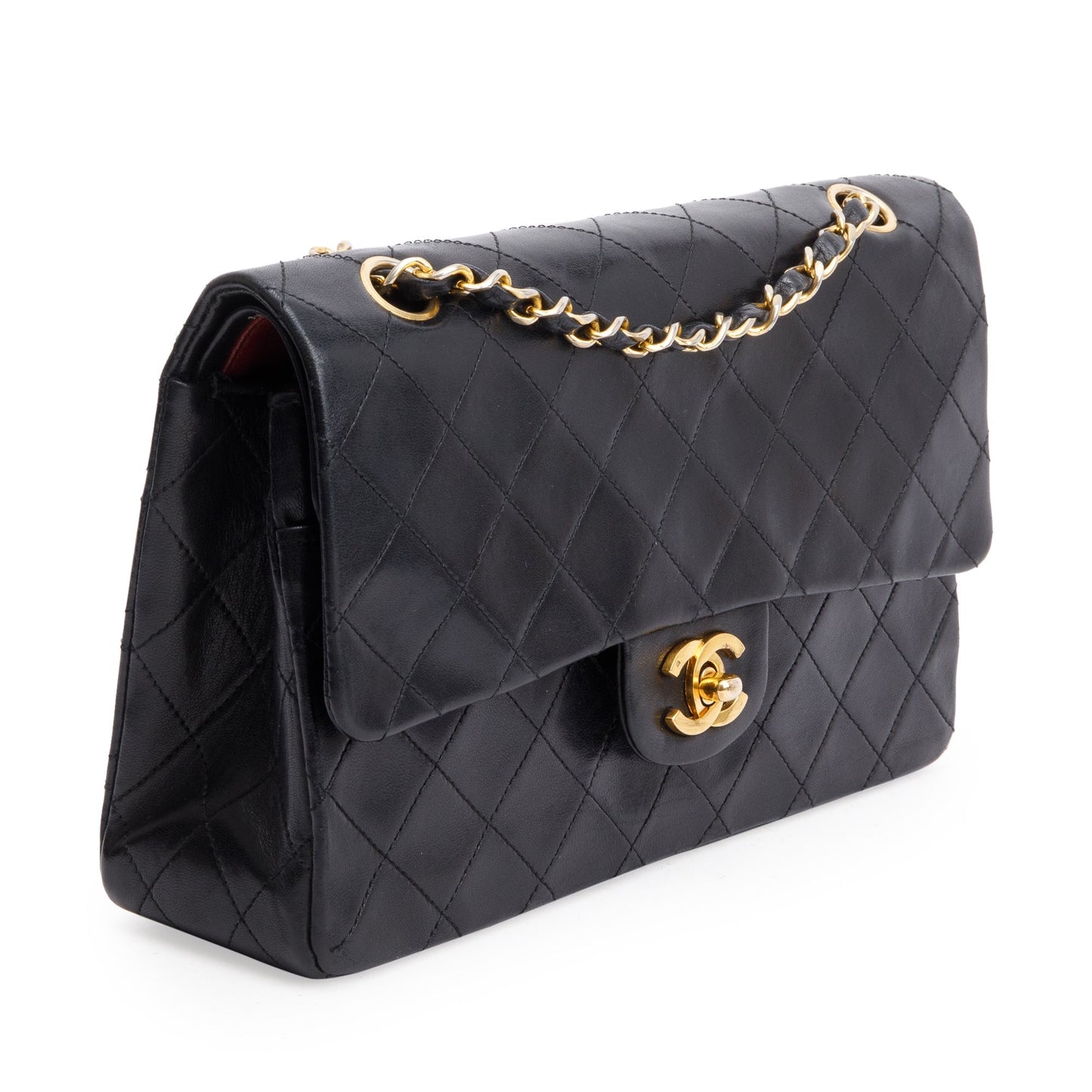Chanel Vintage Black Quilted Lambskin Leather Classic Medium Double Flap Bag
