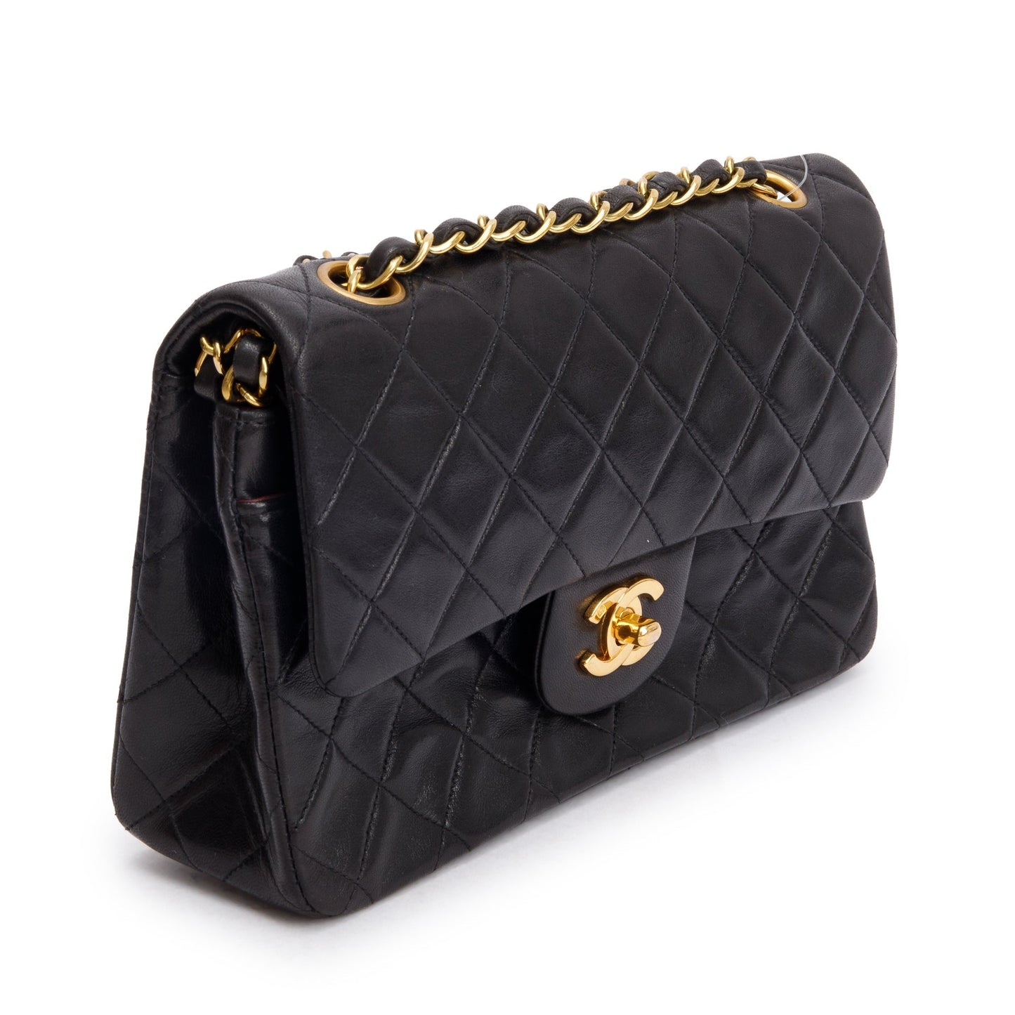 Chanel Vintage Black Quilted Lambskin Leather Classic Medium Double Flap Bag
