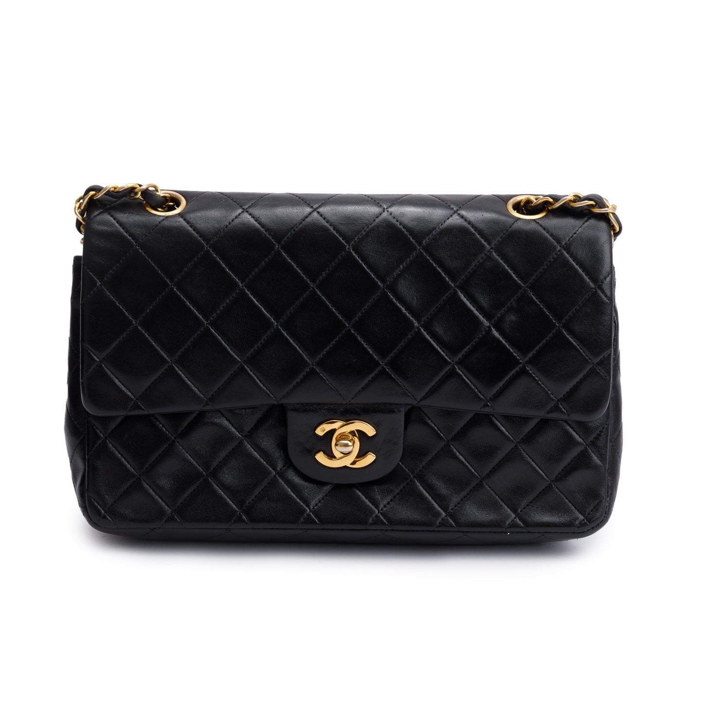 Chanel Vintage Black Quilted Lambskin Leather Classic Medium Double Flap Bag
