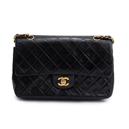 Chanel Vintage Black Quilted Lambskin Leather Classic Medium Double Flap Bag