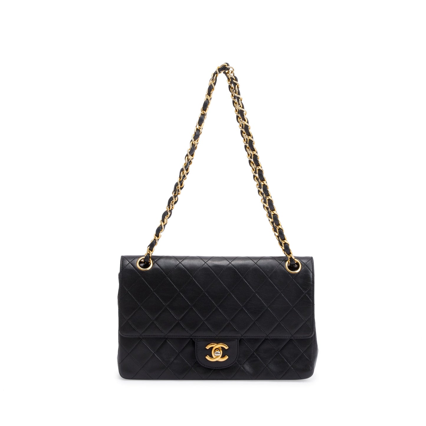 Chanel Vintage Black Quilted Lambskin Leather Classic Medium Double Flap Bag