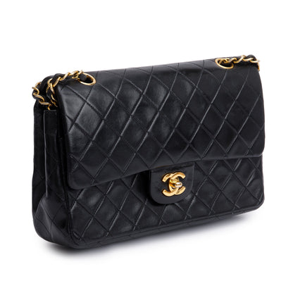 Chanel Vintage Black Quilted Lambskin Leather Classic Medium Double Flap Bag