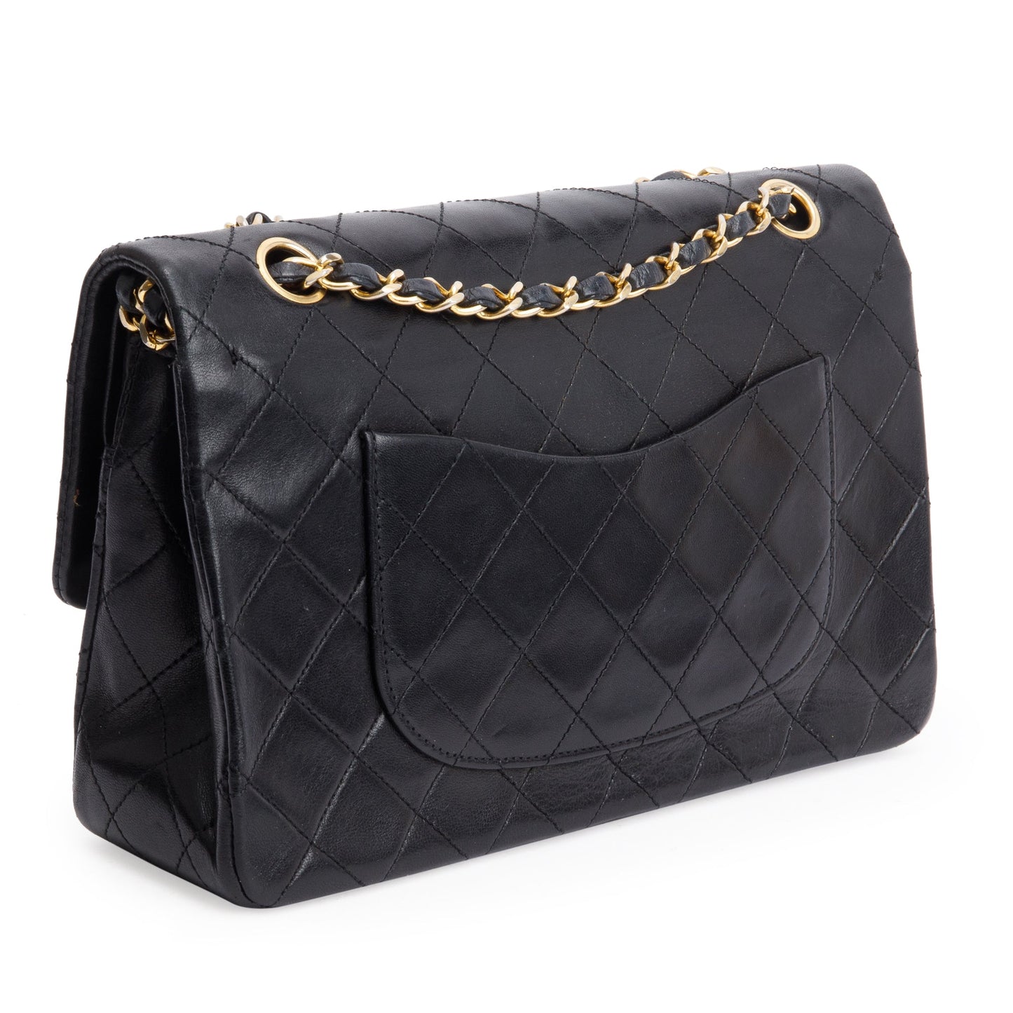 Chanel Vintage Black Quilted Lambskin Leather Classic Medium Double Flap Bag