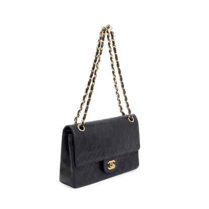 Chanel Vintage Black Quilted Lambskin Leather Classic Medium Double Flap Bag