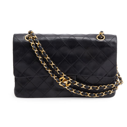 Chanel Vintage Black Quilted Lambskin Leather Classic Medium Double Flap Bag