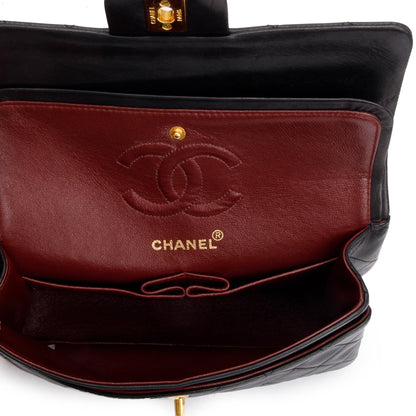 Chanel Vintage Black Quilted Lambskin Leather Classic Medium Double Flap Bag