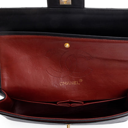 Chanel Vintage Black Quilted Lambskin Leather Classic Medium Double Flap Bag