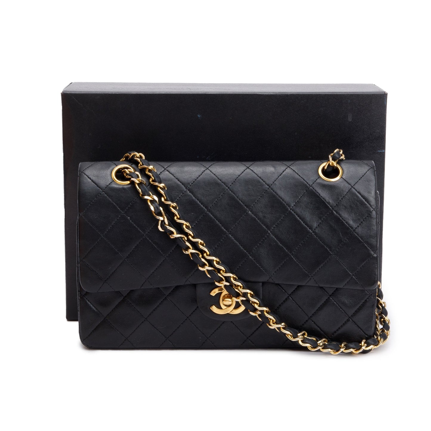 Chanel Vintage Black Quilted Lambskin Leather Classic Medium Double Flap Bag