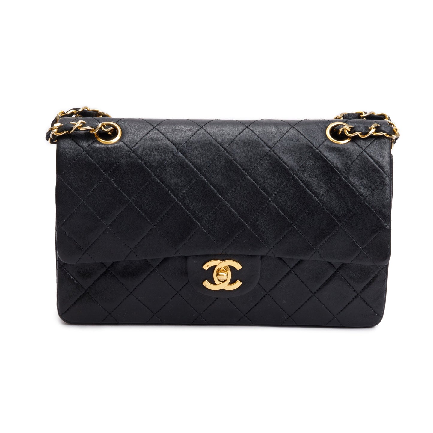 Chanel Vintage Black Quilted Lambskin Leather Classic Medium Double Flap Bag