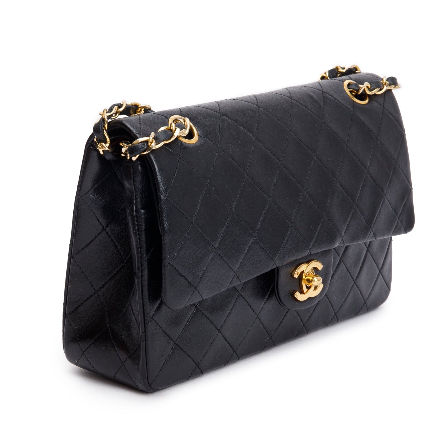Chanel Vintage Black Quilted Lambskin Leather Classic Medium Double Flap Bag