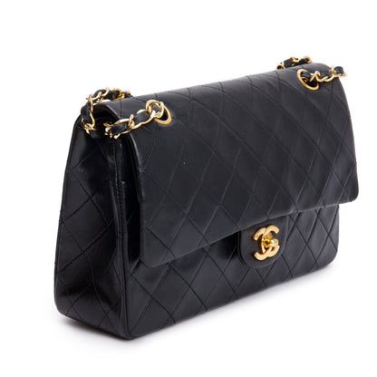 Chanel Vintage Black Quilted Lambskin Leather Classic Medium Double Flap Bag