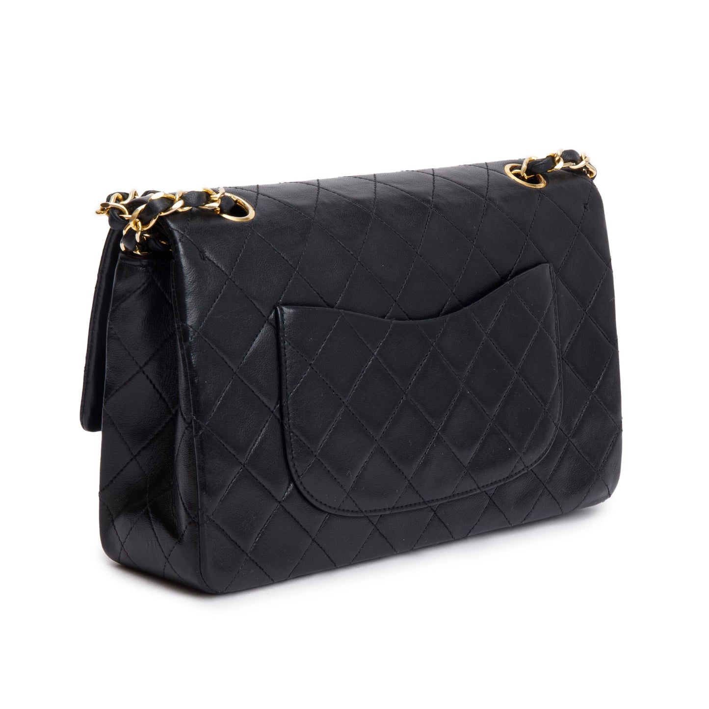 Chanel Vintage Black Quilted Lambskin Leather Classic Medium Double Flap Bag