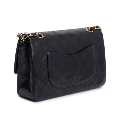 Chanel Vintage Black Quilted Lambskin Leather Classic Medium Double Flap Bag
