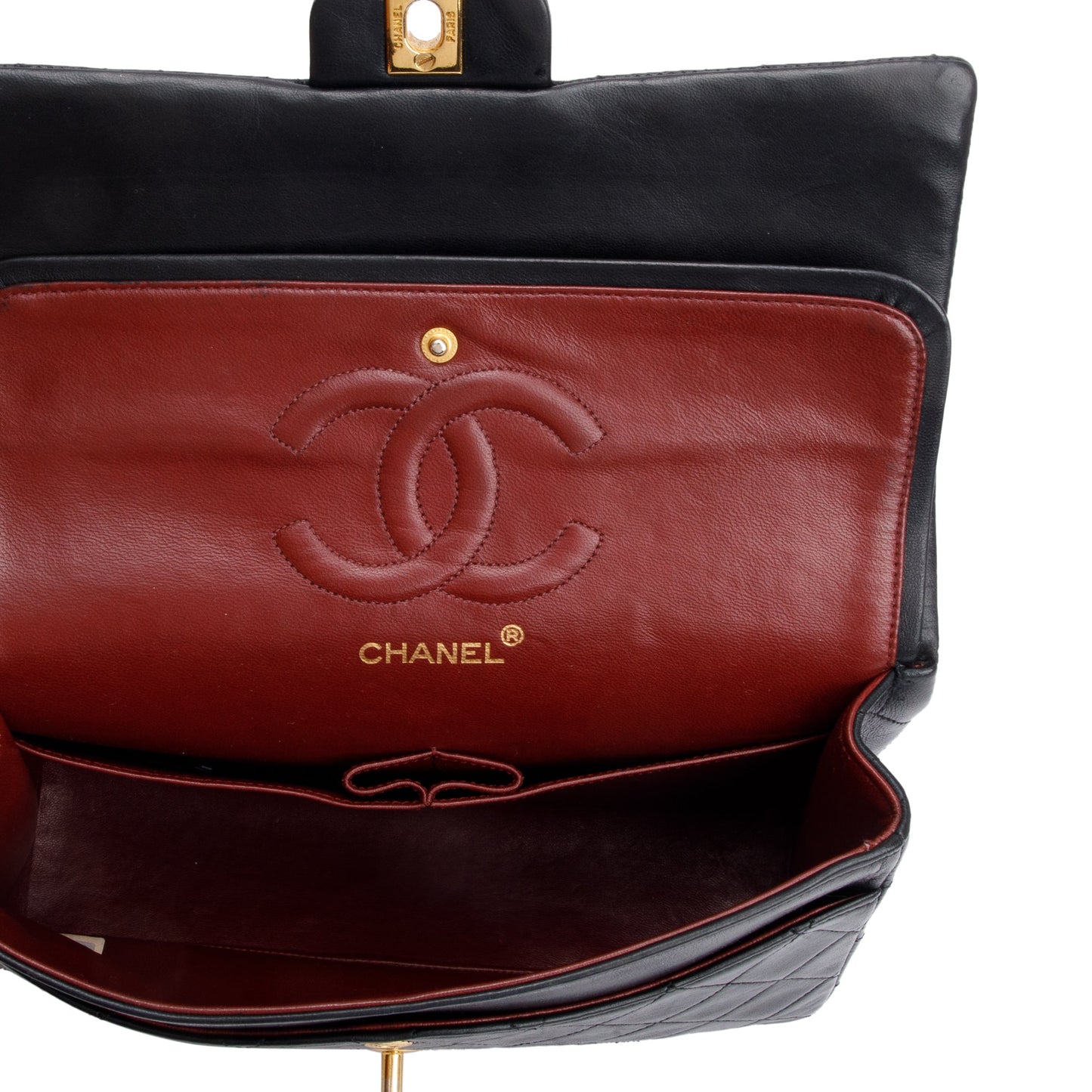 Chanel Vintage Black Quilted Lambskin Leather Classic Medium Double Flap Bag