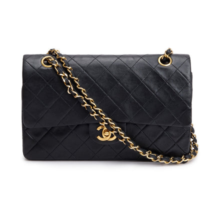 Chanel Vintage Black Quilted Lambskin Leather Classic Medium Double Flap Bag