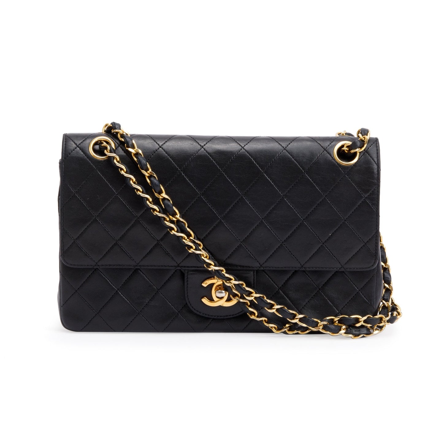 Chanel Vintage Black Quilted Lambskin Leather Classic Medium Double Flap Bag