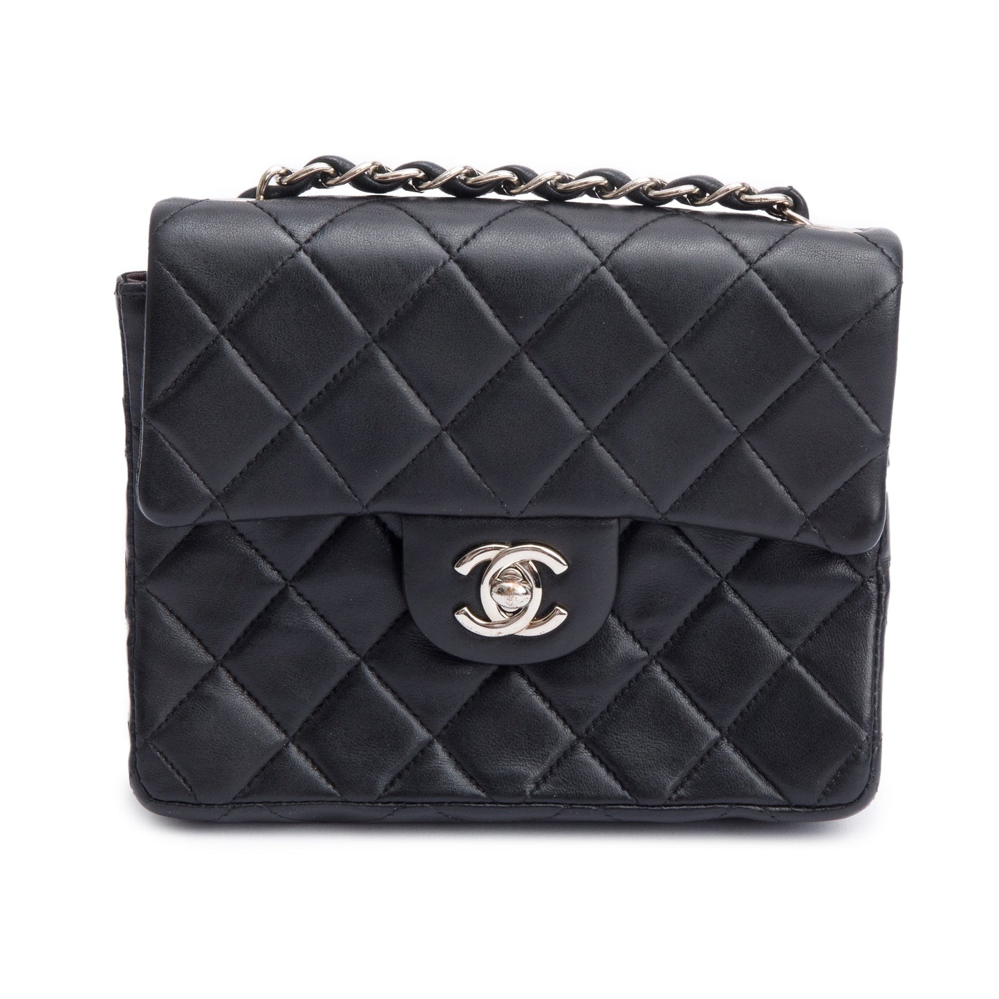 Chanel Vintage Black Quilted Lambskin Leather Classic Square Mini Flap Bag